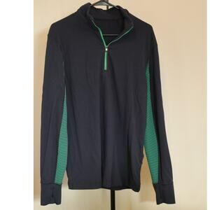 Lululemon Men's Navy Quarter Zip Green Striped Sleeves